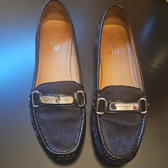 Coach Women's Black Signature Loafers - Picture 1 of 9